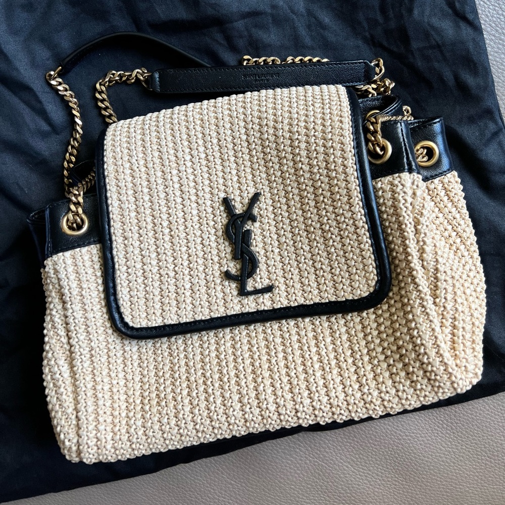 SAINT LAURENT YSL Small Nolita Chain Bag BEIGE RAFFIA